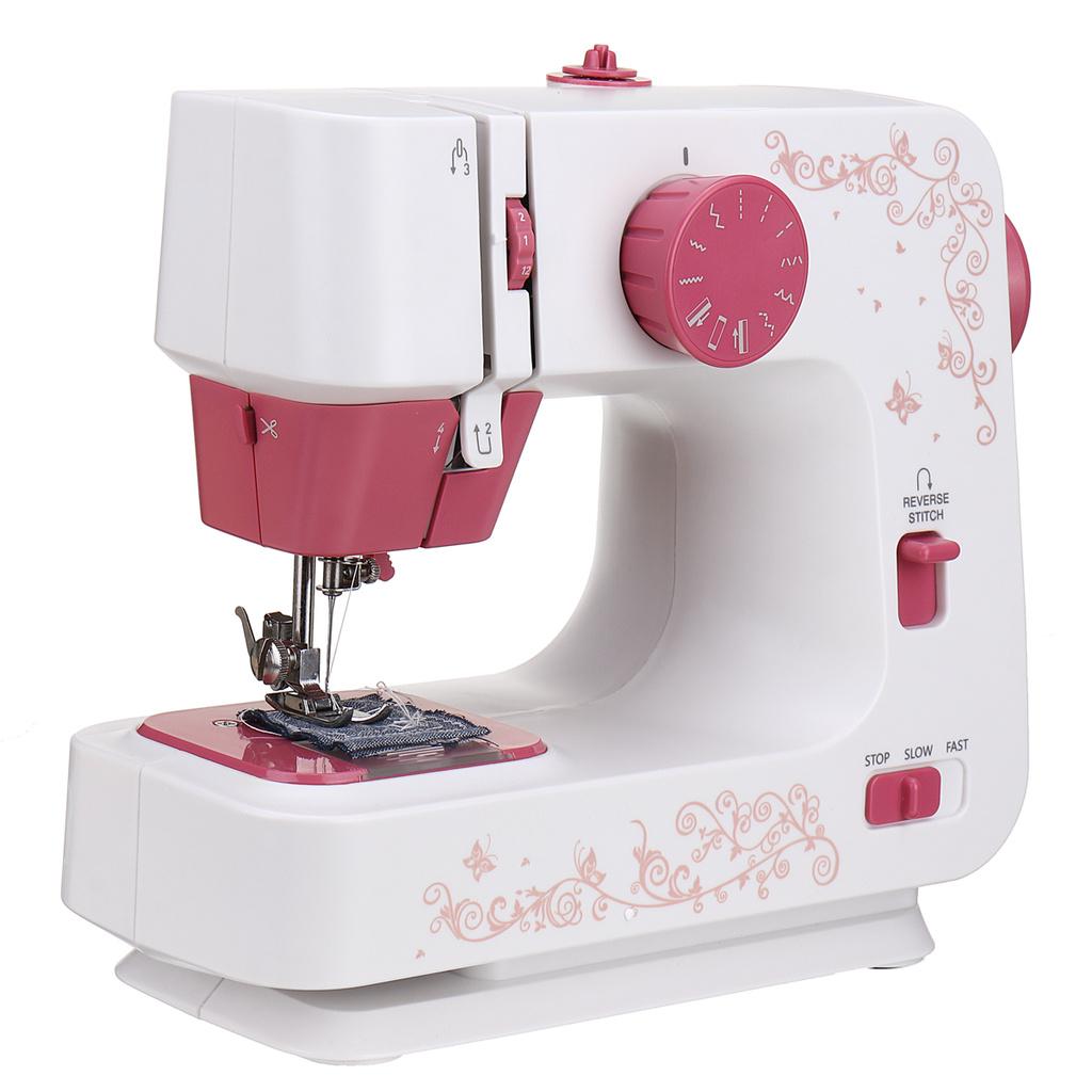

12 стежков DIY Полуавтоматическая швейная машина с ножной педалью 2 скорости Бытовая машина DC 6V Электрическая мини портативная швейная машина Новая розовый