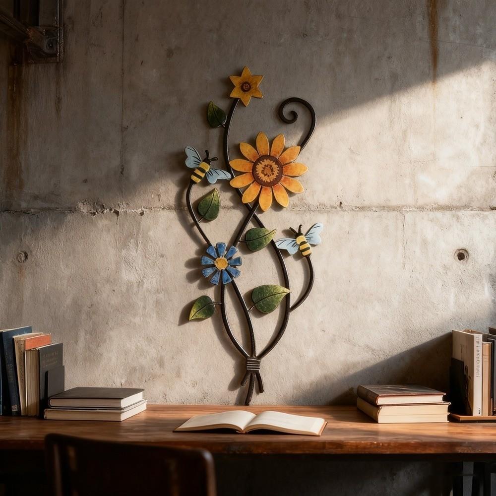 2D Wall Decoration Plate Sweet Flower Garden Decoration Retro Bee Flower Wall Decoration  Home
