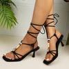 2025 Sexy Beige Fashion Bohemian Stiletto Com Summer High Heels Big Girls High-heeled Low Sandals Straps Large Size Female Shoes