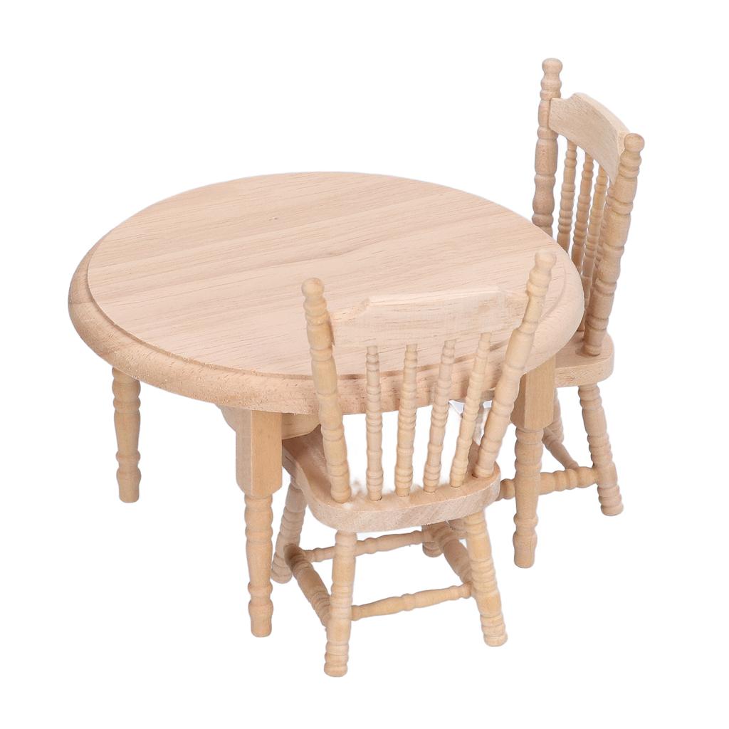 3 Stück 1:12 Holz Puppenhaus Runder Tisch Stuhl Simuliert DIY Miniatur Möbel Zubehör