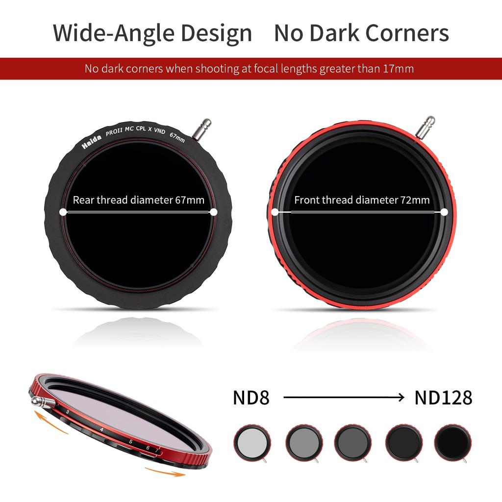Haida CPL VND Filter 82mm PL Variable ND Neutral Density + - Filter, Filter, 3-7 Stops, ND8, ND16, ND32, ND64, ND128, Filter, Two-in-One