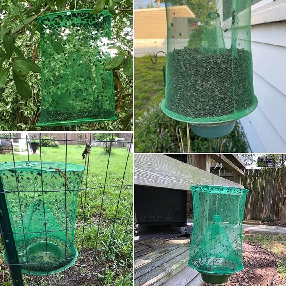 Ranch Green Cage Outdoor Hanging Family Farms Fly Insect Traps Mesh Cage Reusable Flies Catcher Bag for Garden Horse Stable Yard