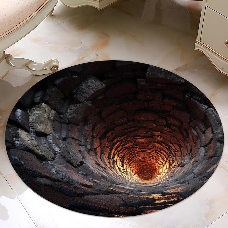 Gold Koi Fish Rug 3D Water Effect Mat Art Carpet Round Rug Modern Illusion Carpet Rug Non-Slip Floor Living Room Bedroom Mat 100cm x 100cm
