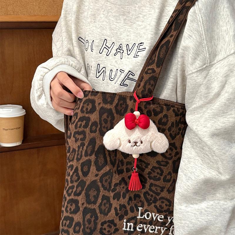 Cute Puppy Plush Keychain, Cartoon Plush Bow Dog Keychain, Student Headphone Decoration, Women'S Car Key Handbag Key Ring