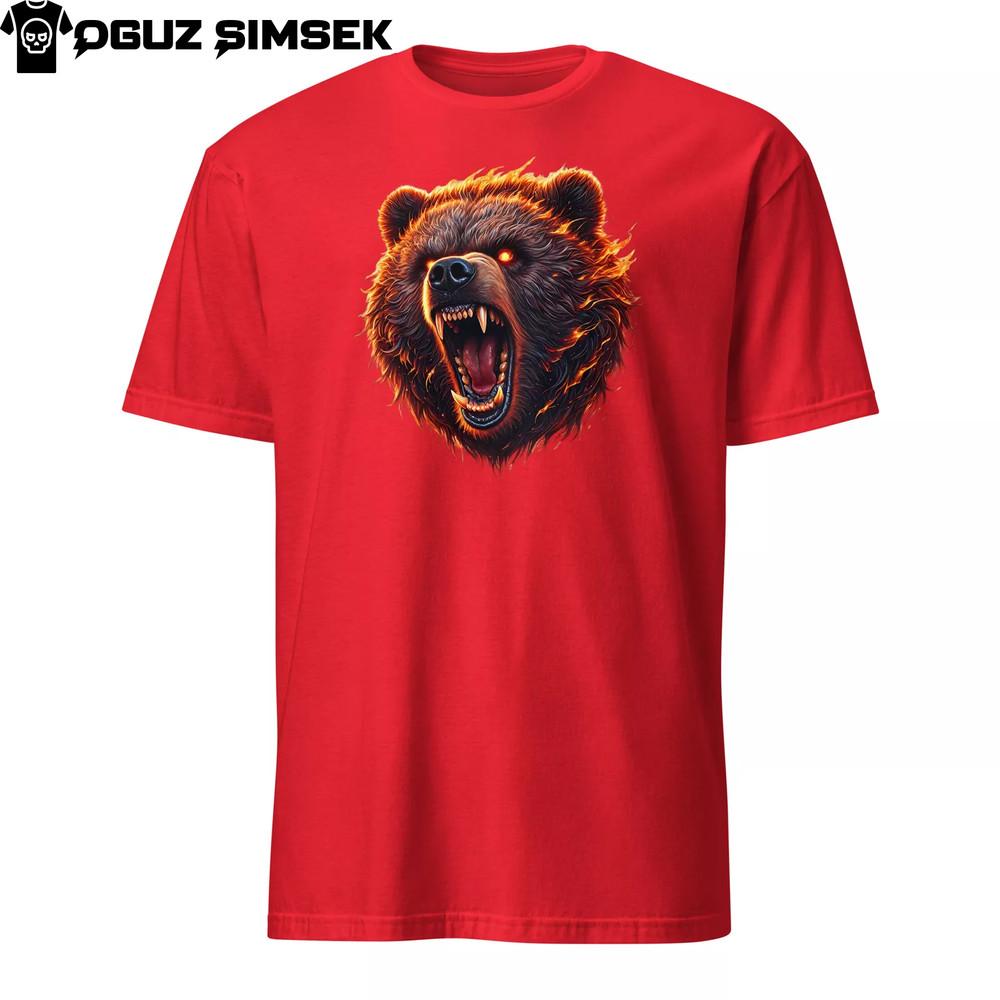 Unisex Basic Softstyle T-Shirt Gildan | with Fiery Grizzly Brown Bear Graphic