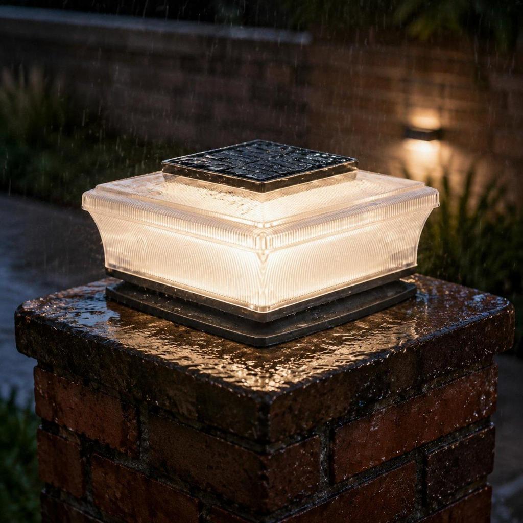 Solar Post Cap Light Waterproof Square 3000K Warm White for Villa