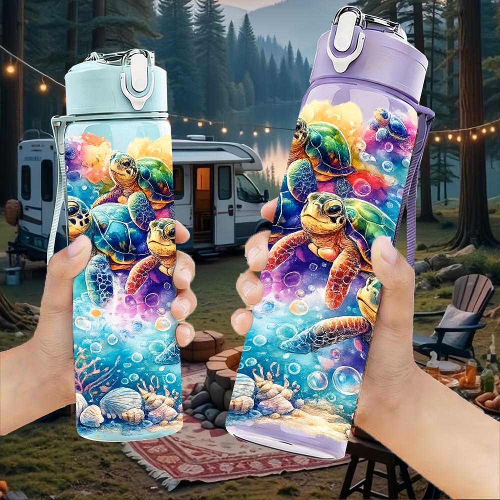 1PC Vibrant Color Splash Fantasy Print 750ml Color Plastic Sports Water Bottle Leakproof Flip Straw Lid Suitable for Sports Office Home Use