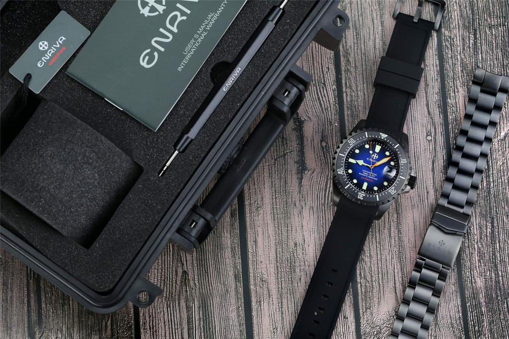 ENRIVA Men's Automatic Diver Watch – NH35 Movement, 1000M Water Resistant, Sapphire Crystal, Ceramic Bezel, Blue Dial, 2 Straps & Tool Kit