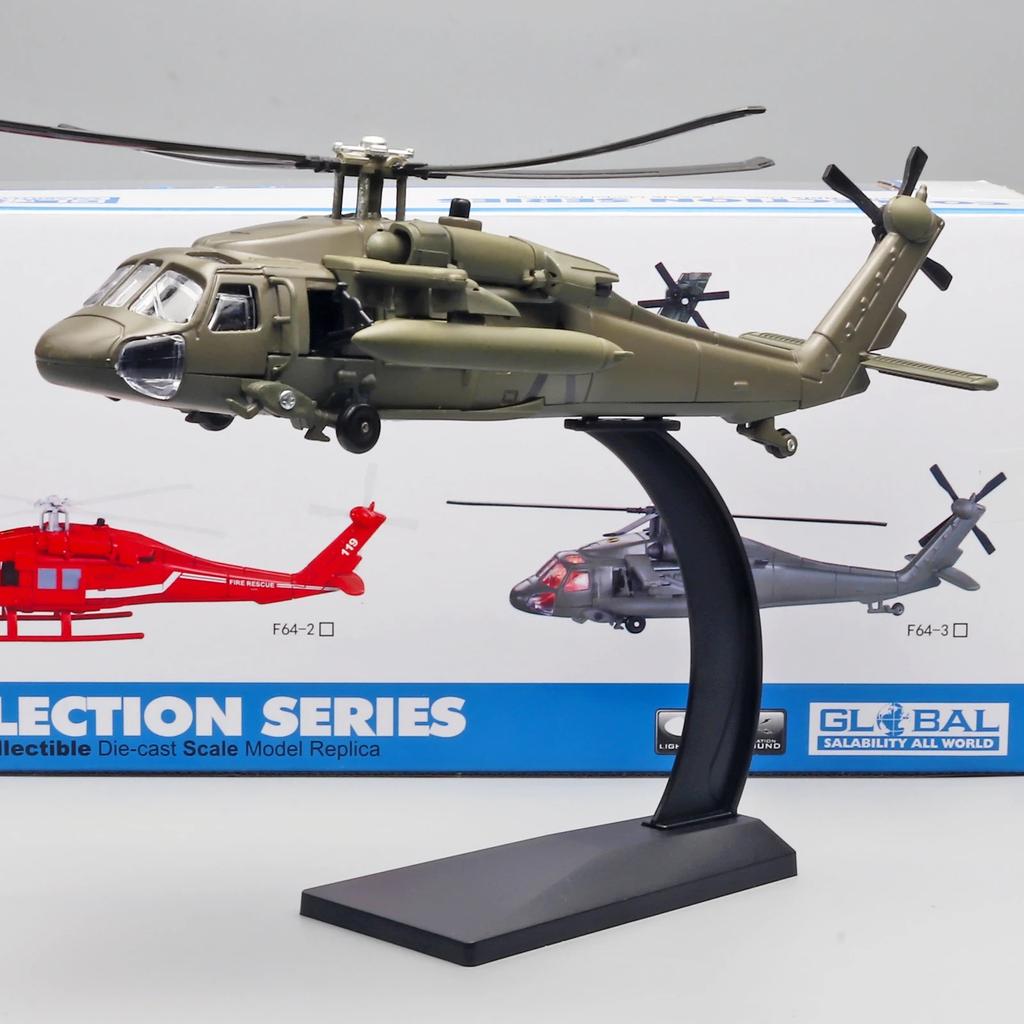 1/64 Model vrtulníku Black Hawk ze slitiny s výstavním stojanem a dárkovým balením Realistické zvukové a světelné efekty Ideální pro vystavení
