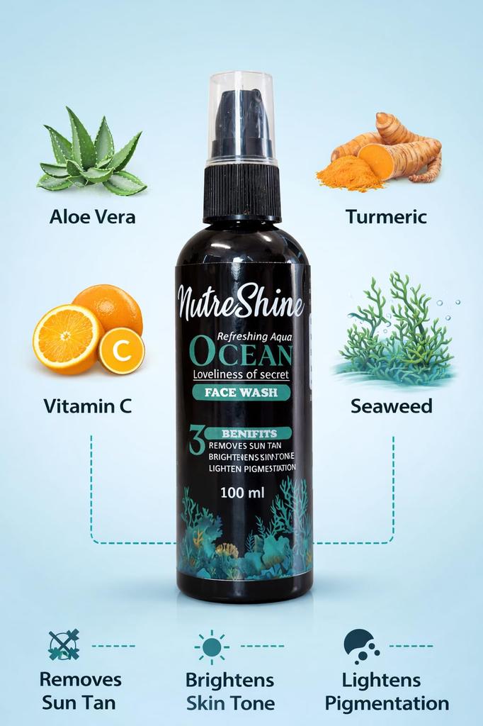 Ocean Face Wash for Men | Refreshing Aqua Cleanser, Oil Control, Tan Removal, Brightening & Deep Cleansing, 100 ml