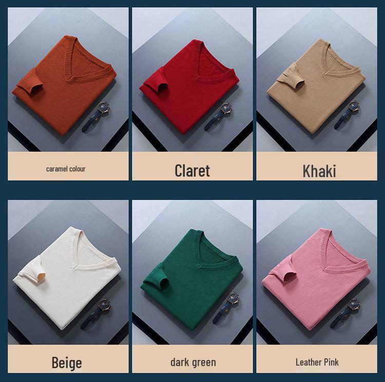 Men's Plus Size V-Neck Wool Sweater - 2023 Autumn/Winter Long Sleeve Knit Pullover