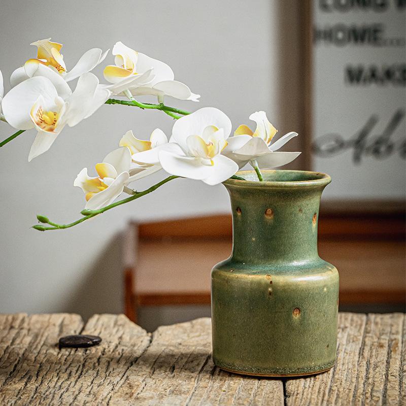 Mottled Japanese-Style Coarse Pottery Green Vase Tea Room Homestay Flower Arrangement Export Retro Style Ornament