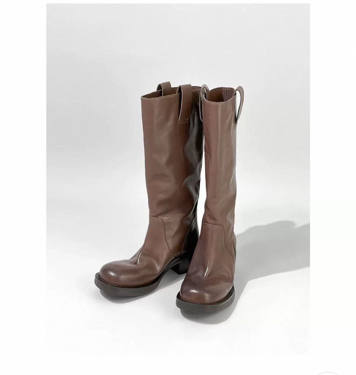 

Washed horse leather women s retro tall autumn and winter boots thick heel boots high heel knight boots 40