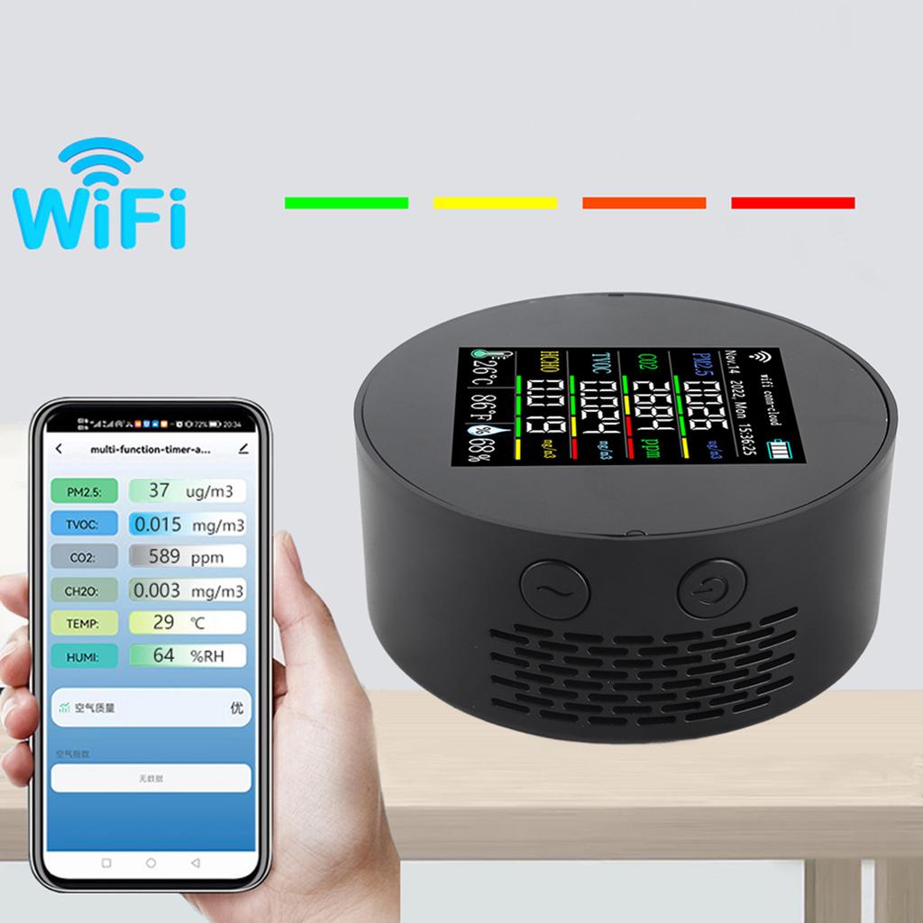 Tuya Wifi Portable Air Quality Meter 7in1 PM2.5 CO2 TVOC HCHO AQI Temperature Humidity Tester Color Display Carbon Dioxide