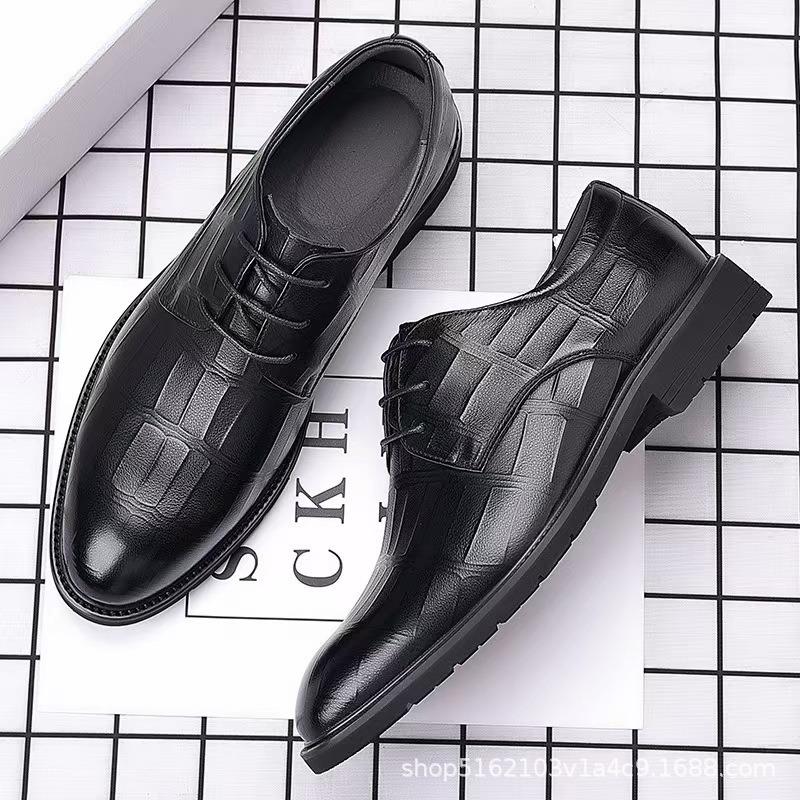 Spring and Autumn British Lace-up Business Dress Leather Shoes Men's Shoes Inner Height Increase Single Shoes Men's Casual Leather Shoes