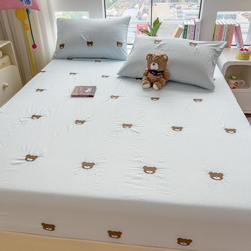 New Style Fitted Sheet Single Piece Embroidered Design Fitted Sheet Cover All-inclusive Non-slip Sheets Dormitory Single Fitted Sheet 90x200cm-Single bed hat