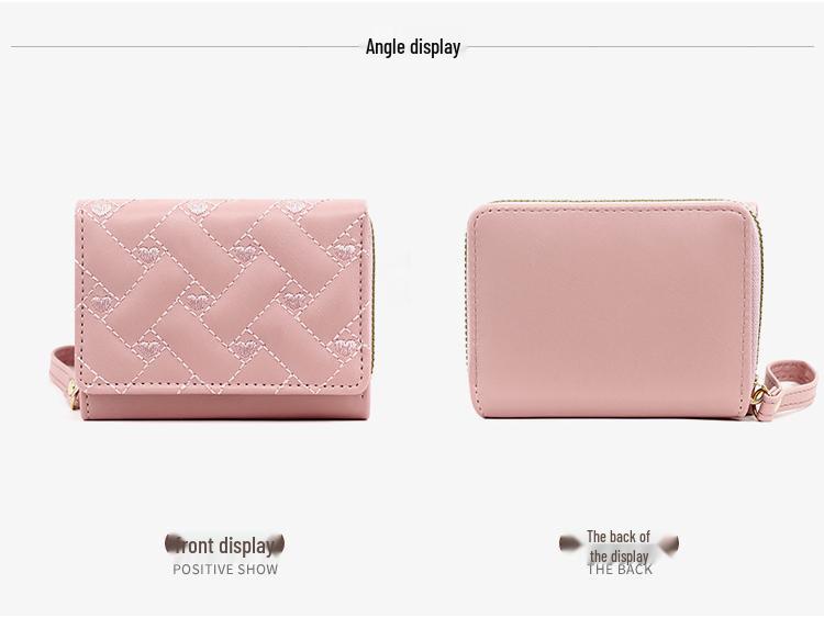 Women's Tri-Fold Embroidered Heart Wallet with Multi-Card Slots and Leather Coin Purse