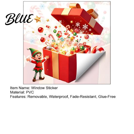 Waterproof Window Film Christmas Elf Gift Box Static Clings Reusable Stickers Holiday Ideas Candy Cane Snowflake Glass Stickers for Home Shop Decor