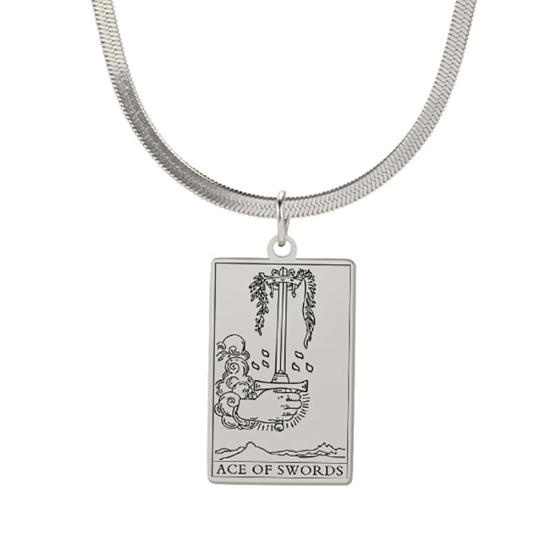 Tarot Cards Necklace for Women Stainless Steel Snake Chain Suit of Swords Traditional Tarot Art Minor Arcana Amulet Jewelry
