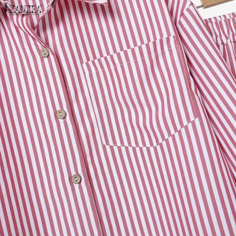 ZANZEA Damska Bluzka z Długim Rękawem i Długie Spódnice Casualowe Dwuczęściowe Zestawy