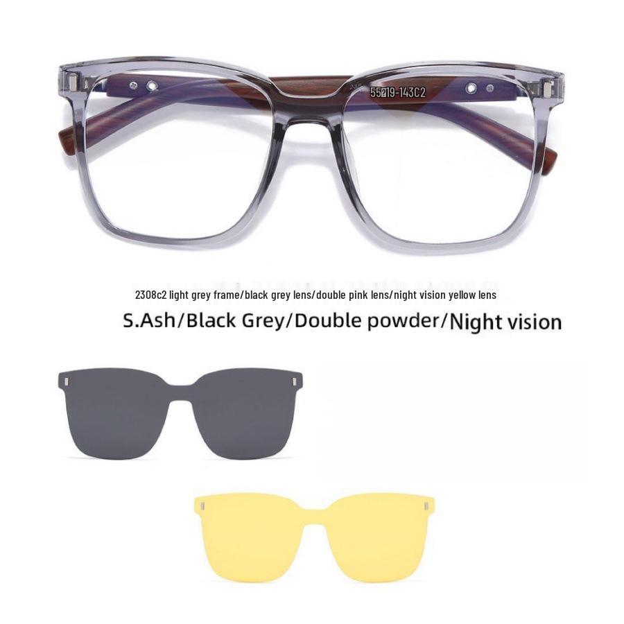 2308 TR90 Retro Round Anti-Blue Light Clip-on Glasses, Korean Style with Wood Grain Legs, Unisex High-End Plain Glasses.