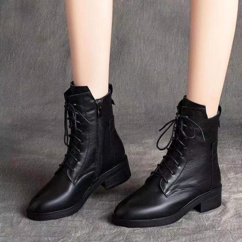 Botas de Mujer Botas de Cuero de Caña Alta Botas Chelsea de Punta de Lujo para Mujer Botines de Plataforma con Cordones Botas Mujer2025