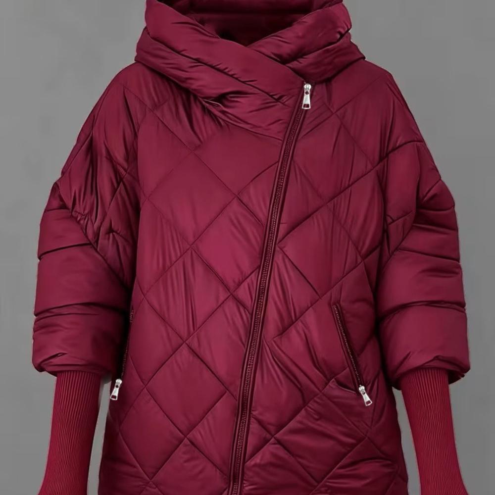 Chaqueta de Algodón con Capucha y Patrón de Diamantes para Mujer de Largo Medio a Largo Cálida y Cómoda
