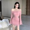 Spring Autumn Sexy Fashion Off the Shoulder Bodycon Lace Dress Women Flare Long Sleeve Slim Mini Vestidos Robe
