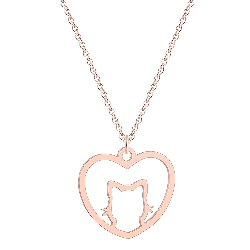 Kinitial Cute Cat Love Heart Pendants & Necklaces Classic Animal Necklace Fashion Gifts for Women Girl Birthday Party Jewelry