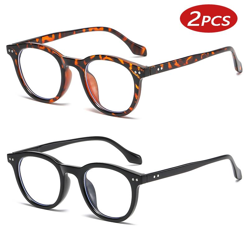 2pcs Trendy  Oval Computer Glasses Frames Women Vintage Clear Blue Light Blocking Eyeglasses Men Rivets Optical Frame Unisex