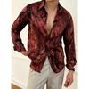 Men's Retro Marble Pattern Long Sleeve Shirt Smooth Loose Collar Shirt European and American Leisure Vacation Versatile Top