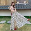 French Chic Polka Dot Summer Dress: Elegant Pleated Long Skirt with Slim Waist