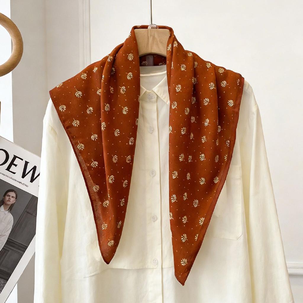 Korean version of solid color big red small square scarf women's plain color spring and autumn warm silk scarf versatile professional scarf decorative