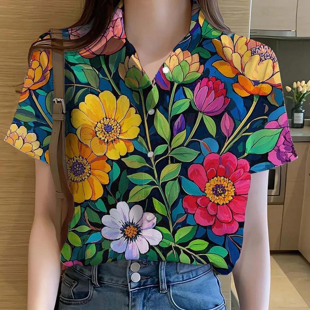 3D Printed Casual Beach Shirt Summer New unflower Blouse Y2k Women's Clothes