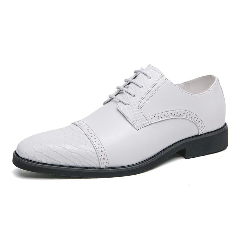 Men's Shoes Large Size White Leather Shoes Men's Spring and Autumn Men's Business Dress Small Leather Shoes Size 38-46 British Wedding Shoes