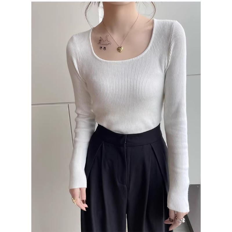 Fashion Women's Solid Square Collar Sweater Autumn Winter Long-sleeved Inner Top Slim Bottoming Knitted Sweaters Casual Pullover
