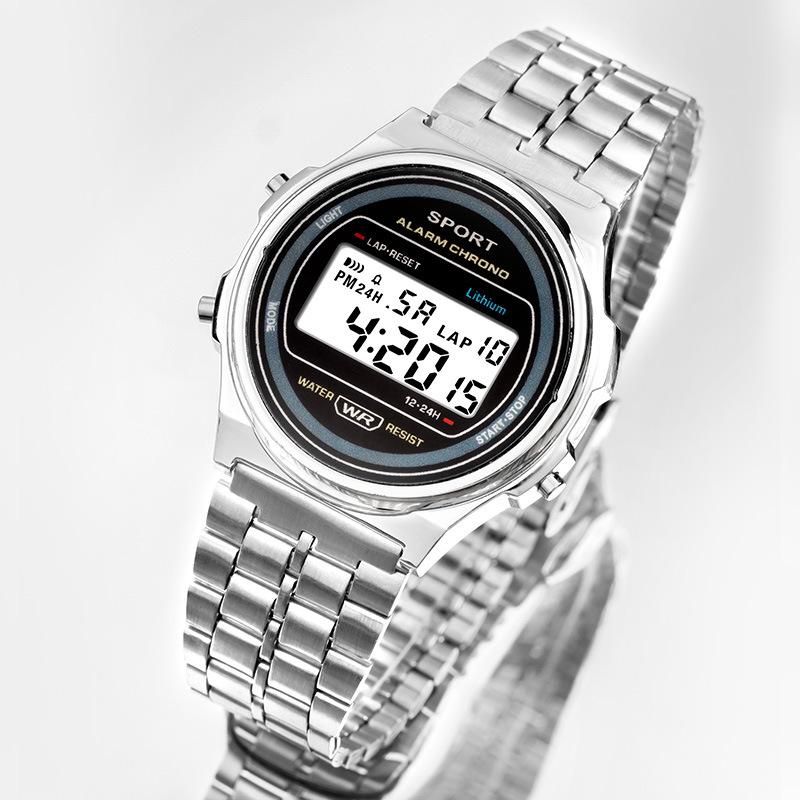 Damen Casual LED Elektronische Uhr Edelstahl Retro Digitale Armbanduhr Wasserdicht Klassische Militär Sportuhr für Mann