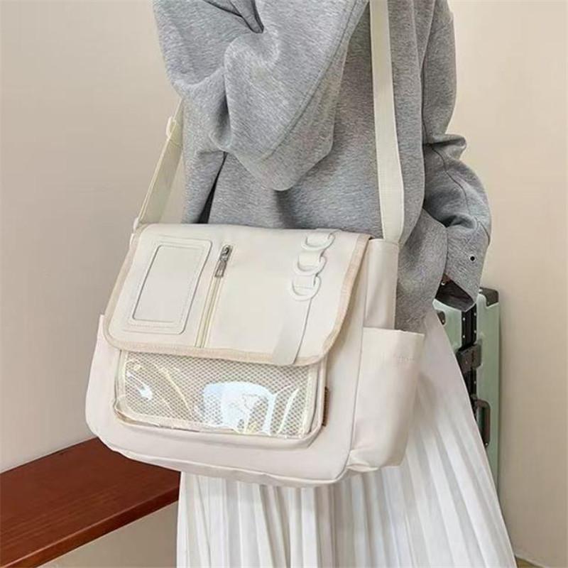 Y2K Clear Patch Canvas Crossbody Messenger Bag Multi Pocket Shoulder Bag Casual Daily School Work Satchel Handbag for Teen Girls