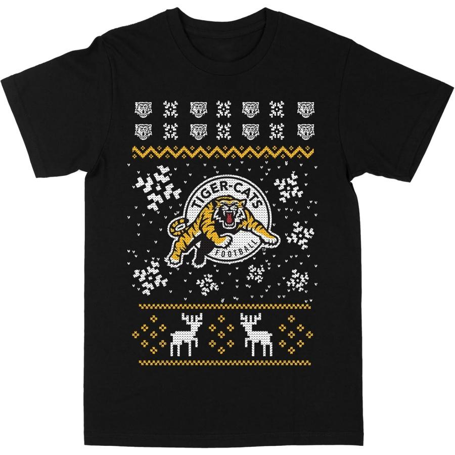 CFL Hamilton Tiger Cats Ugly Christmas Sweater Black T-Shirt S