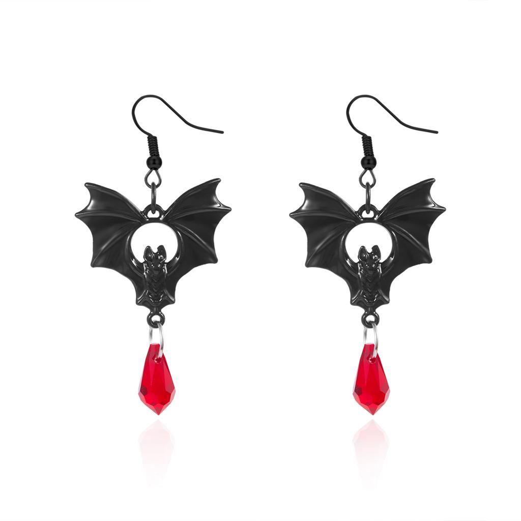 Gothic Vampire Bat Earrings for Women Man Fashion Pagan Witch Jewelry Accessories Red Crystal Vintage Bat Pendant Ear Hooks New