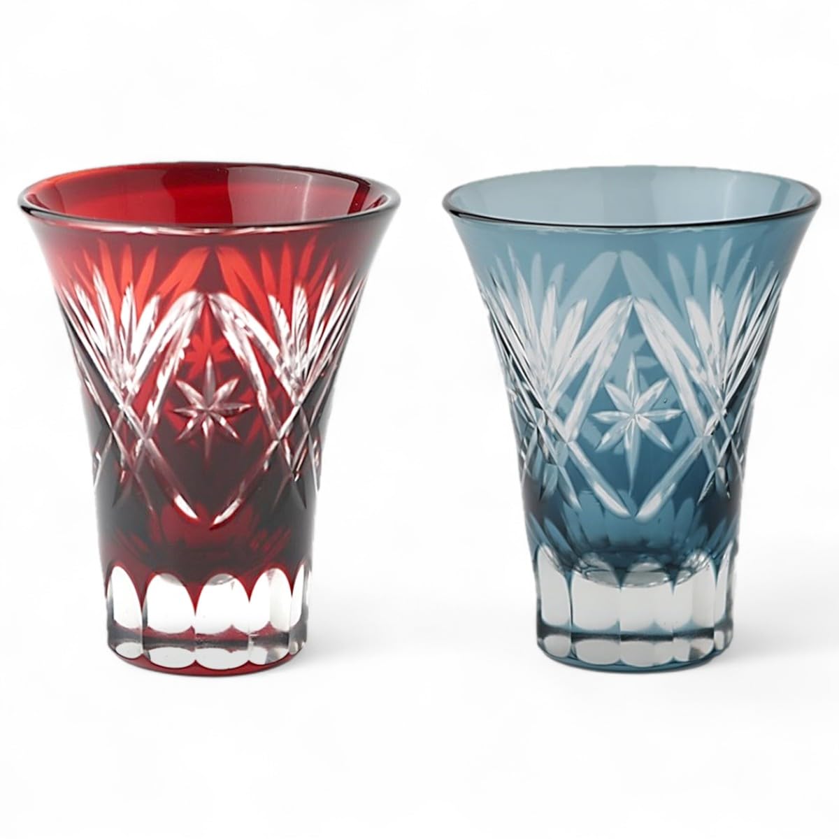 

Mizukage Kiriko Pair of Glasses for Diameter x Star Fan Red Ink Current Model J-kitchens Sake, 6.2 7.8cm, 60cc, Design, & Blue,