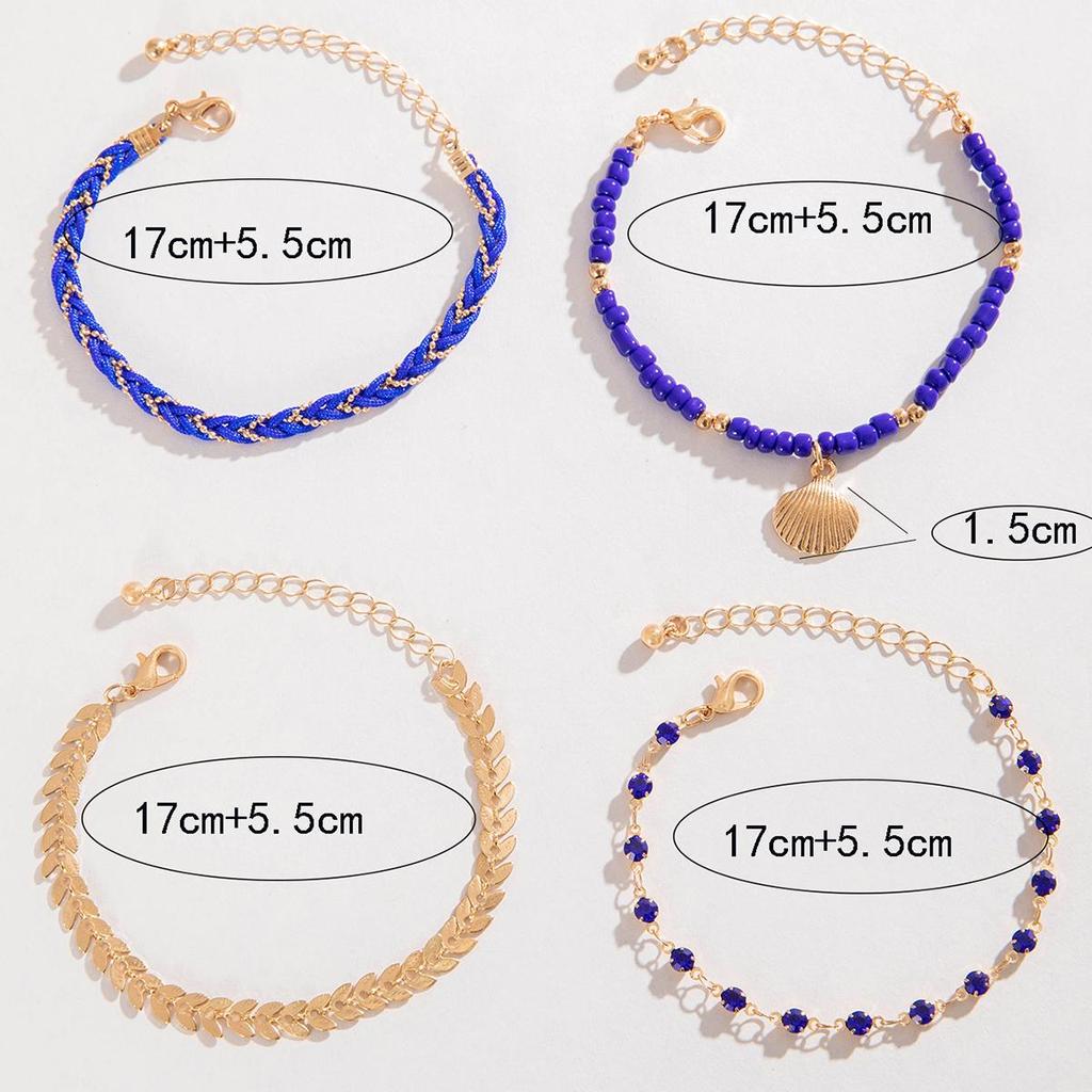 Grenzüberschreitender Schmuck, Reiskörnerperlen, Perlenketten, Geflochtene Seile, Muscheln, Geometrische Diamantbesetzte Blätter, Mehrschichtiges Armband-Set