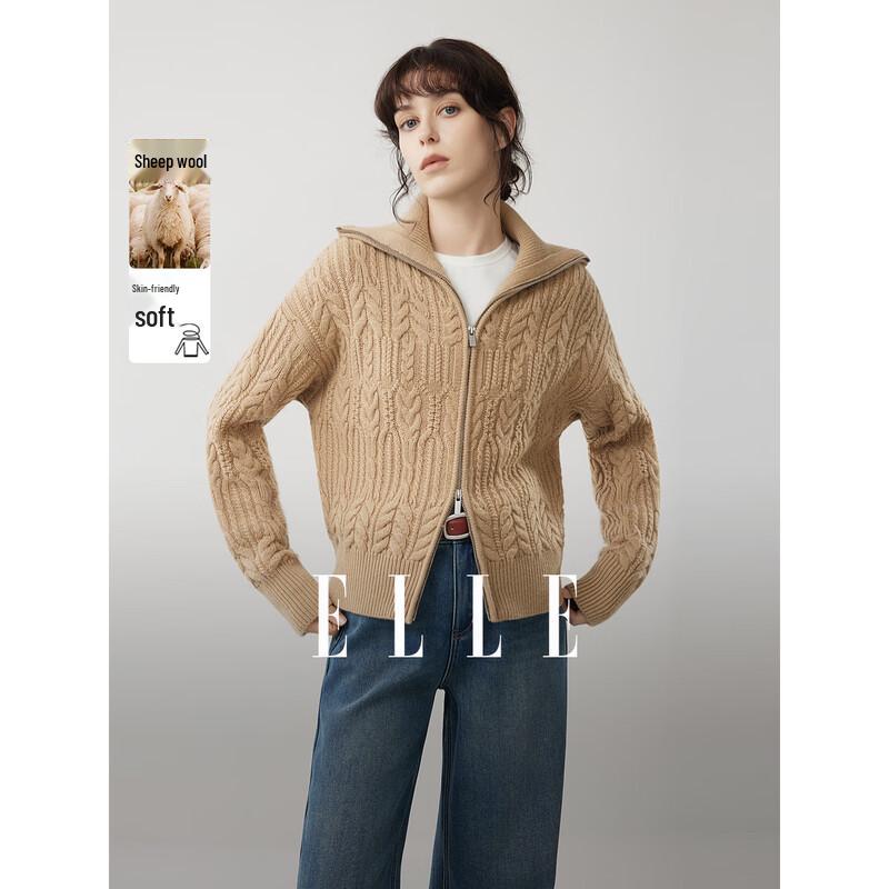 ELLE Women s Lambswool Cable Knit Cardigan S