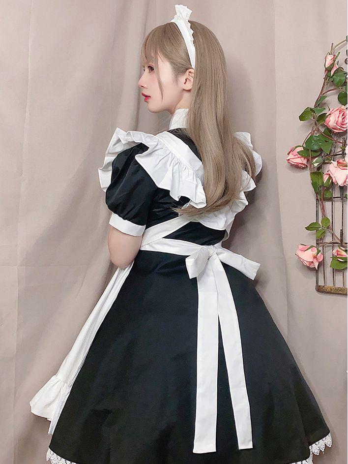 Japanese Lolita Maid Costume: Cute Short-Sleeved Dress with Skirt, Perfect for Cosplay