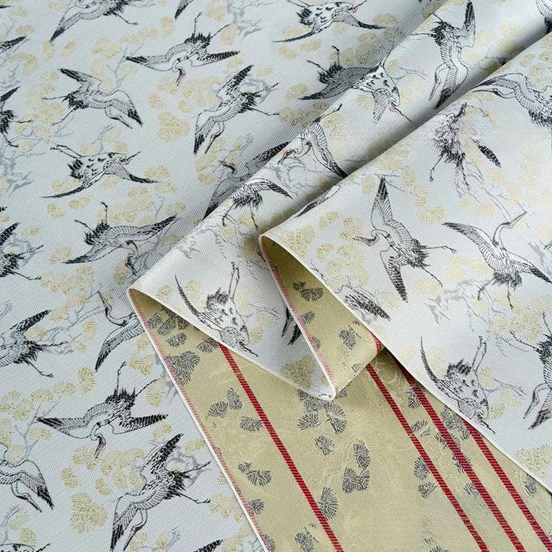 

50x148 см китайская парча с изображением журавля-феи жаккардовая ткань пальто жилет юбка мягкая не мнется дизайнерская ткань для одежды 50x148cm