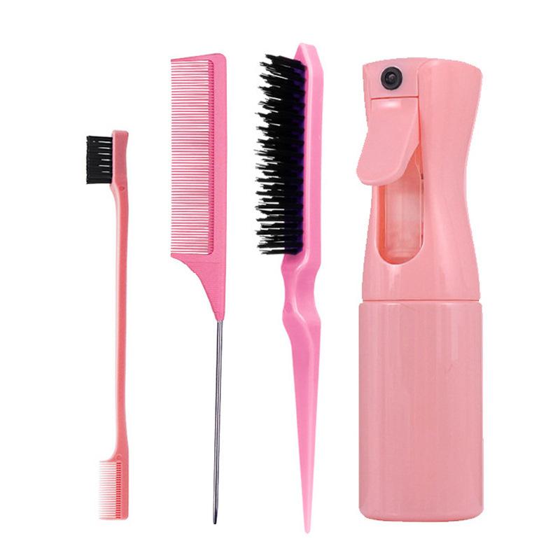 6pcs/Set Comb Brush Set Hairdressing Spray Bottle Hair Braiding Loop Pointed Rat Tail Comb Edge Fixed Mouse Control Brush