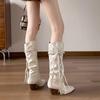 Fashion Autumn Winter Fashion Soft Leather Pleated Women Knee-high Boots Vintage Faux Suede Western Cowboy High heels Knight Boots Shoes