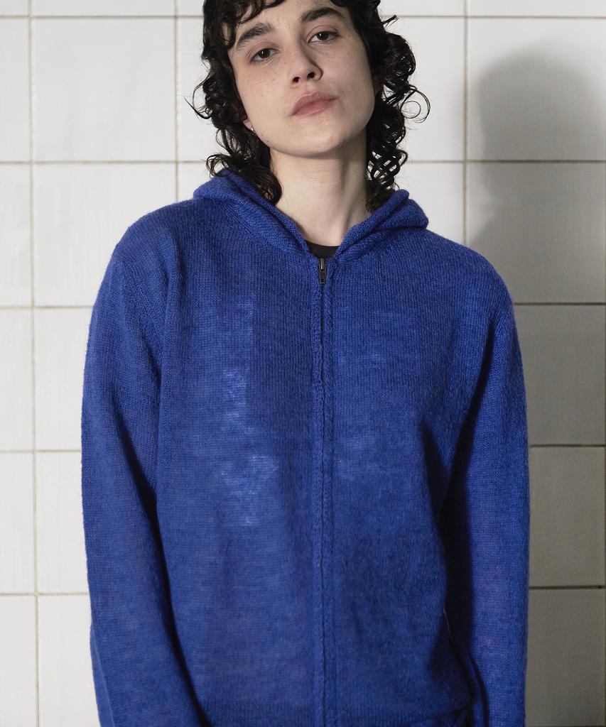 Unalloyed Argyle Elbow Knit Zip-Up Hoodie / Blue