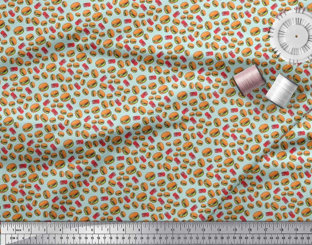 Soimoi Japan Crepe Satin Fabric Coke & Burger Food Printed Craft Fabric by the Metre 42 Inch