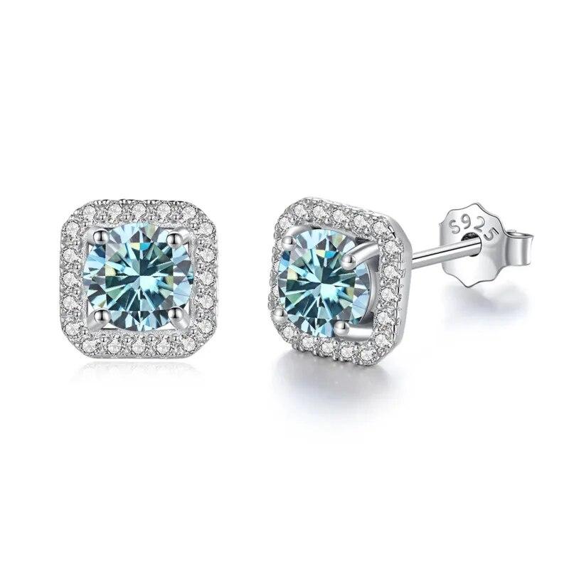 Bague Ringen S925 Sterling Silver Fashion Square Silver Needle Earrings Temperament Set 1ct D Moissente Celebrity Earrings